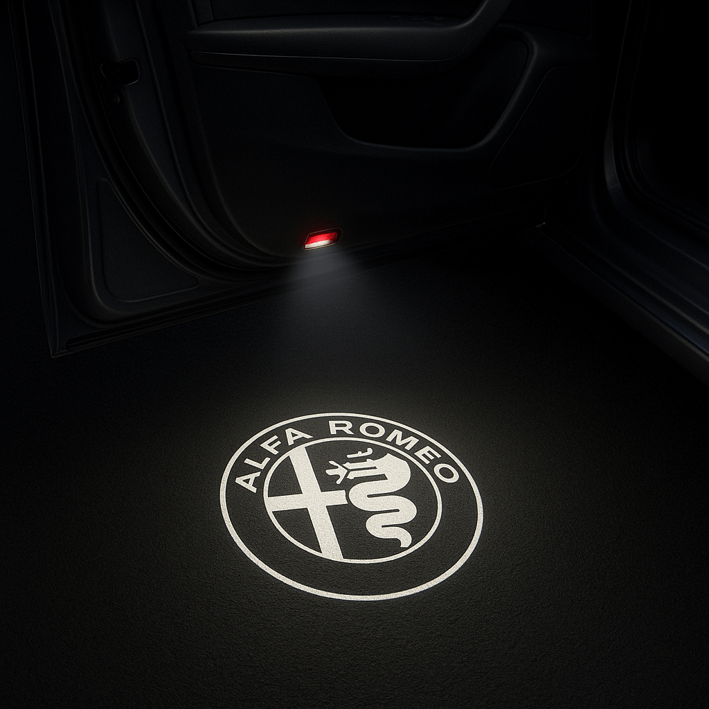 2 stk. Alfa Romeo-logo innstegslys svart/hvite