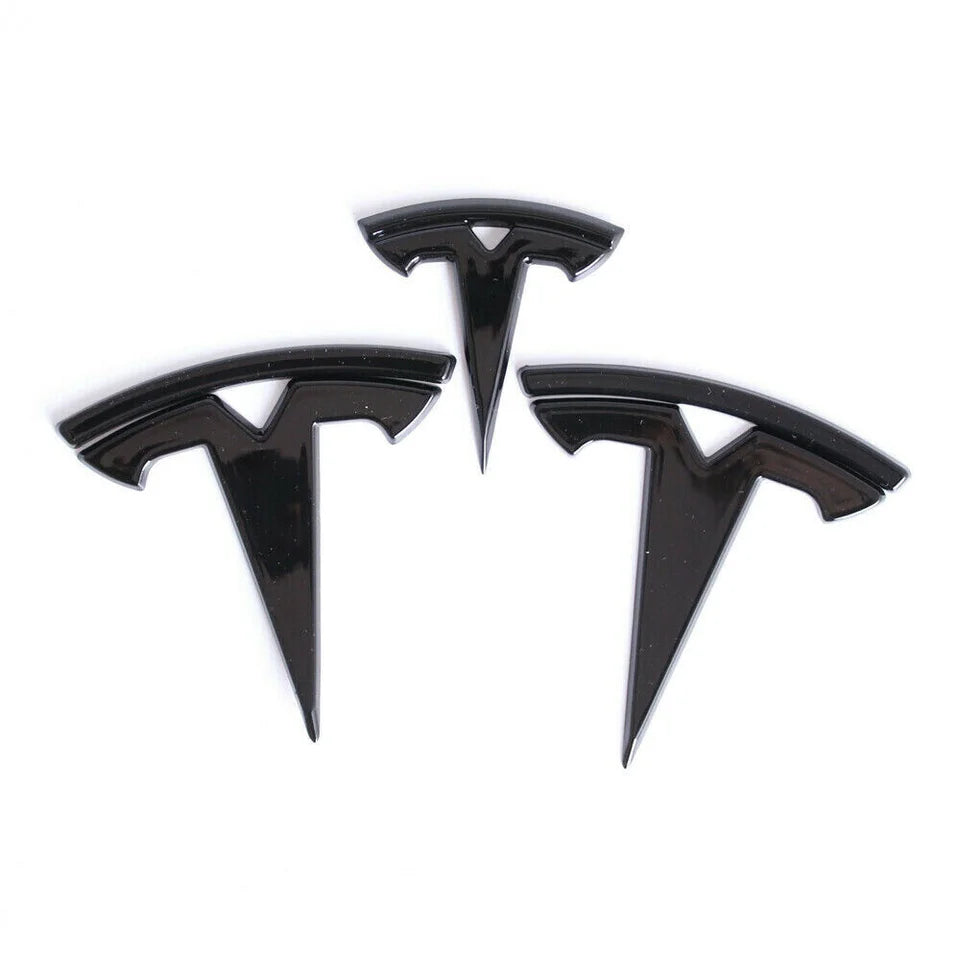 3 stykker. Svart Tesla Model S-logosett