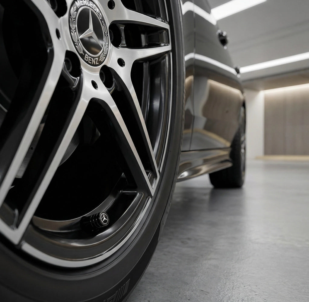 4 stk. Mercedes Benz Sorte Ventilhætter Alu