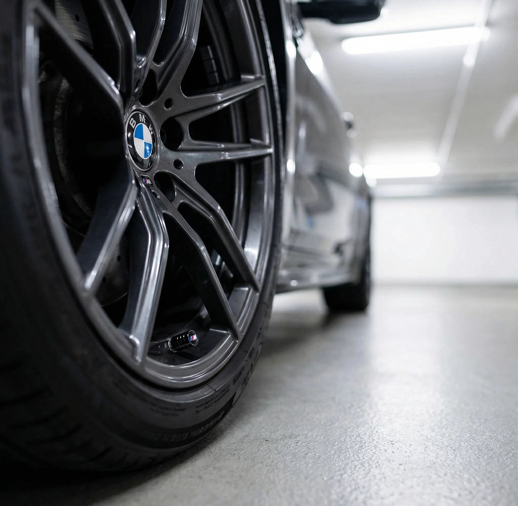 4 stk. BMW M-Sport Logo Ventilhætter Sort Aluminium