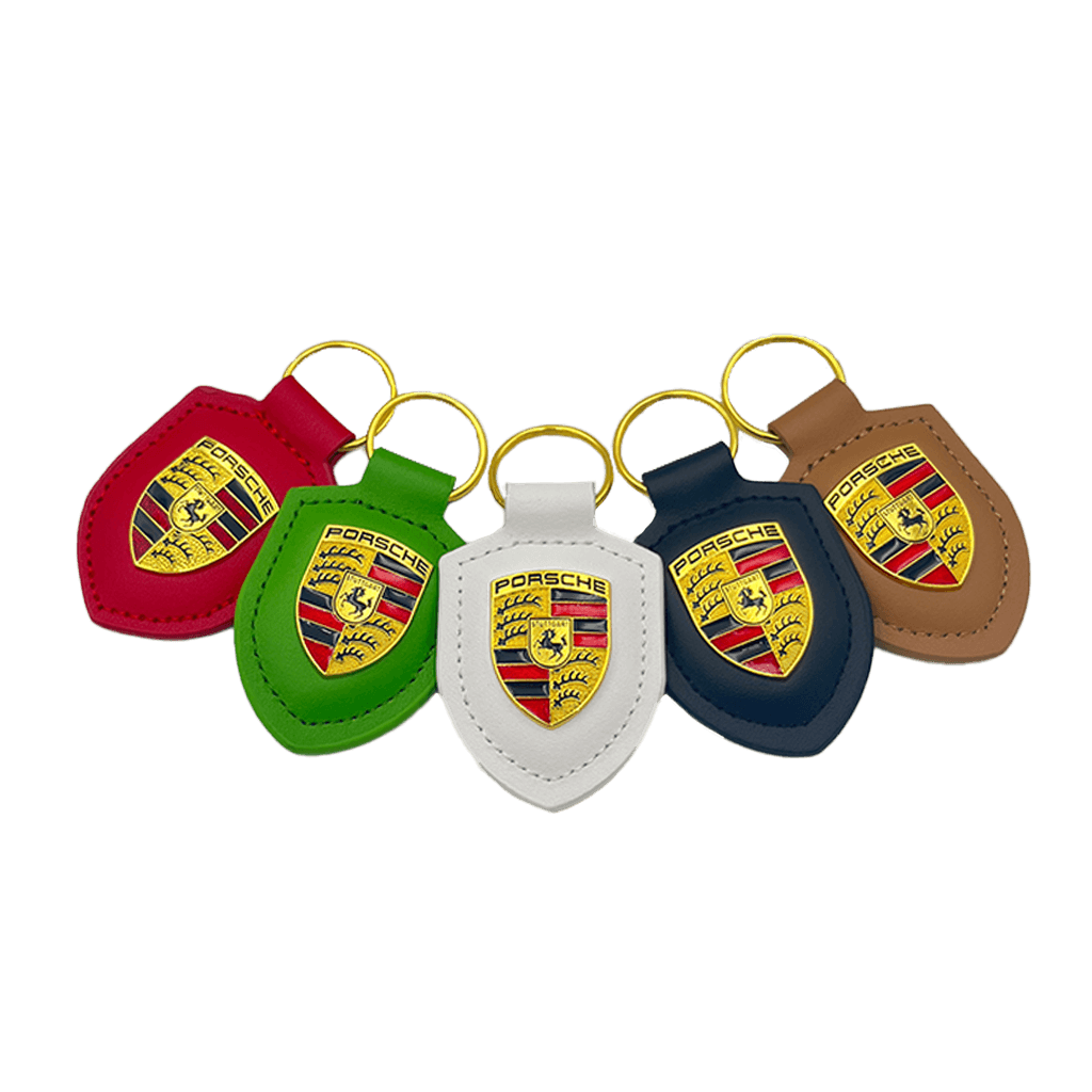 Porsche nøkkelring i ekte skinn med gyllen logo (5 varianter)