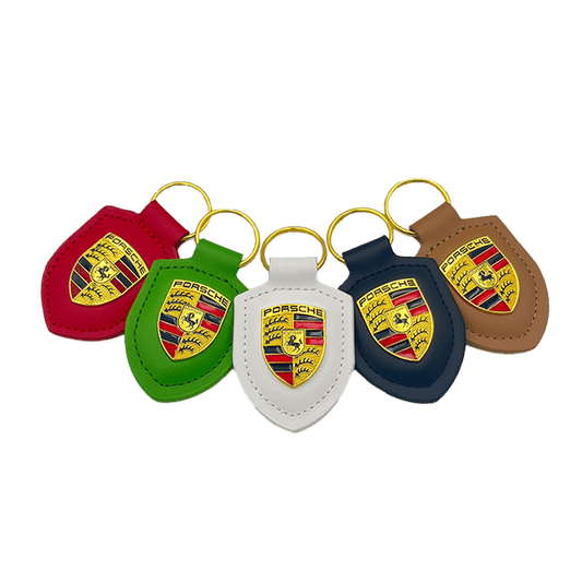 Porsche Nøglering i Ægte Læder med Gyldent Logo (6 varianter)