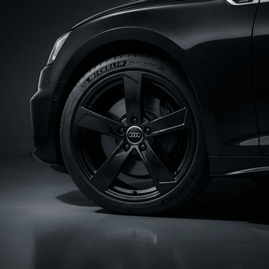 4 Stk. Sorte Audi Centerkapsler med Chrome Kant