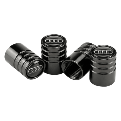 4 stk. Audi Logo Ringe Sorte Aluminium Ventilhætter