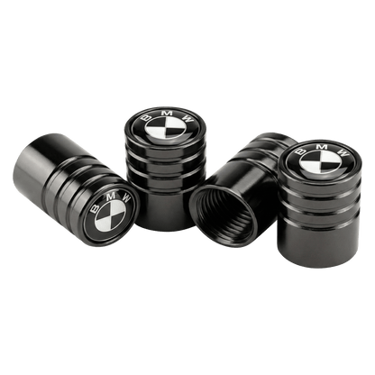 4 stk. BMW Sort/Hvid Logo Ventilhætter Sort Aluminium