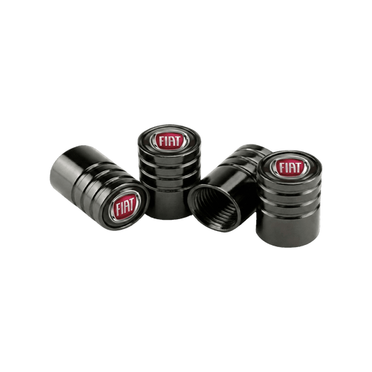 4 stk. Fiat Rødt  Logo Ventilhætter Sort Aluminium