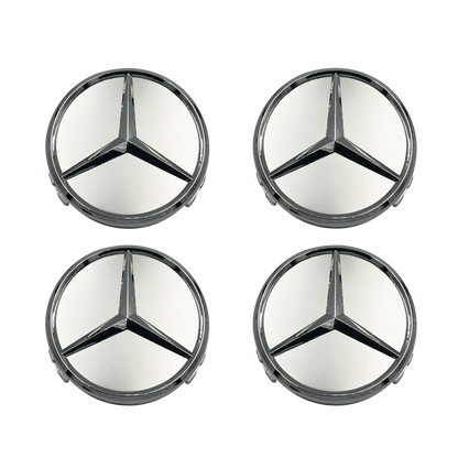 4 Stk. Chrome Mercedes Centerkapsler 75mm