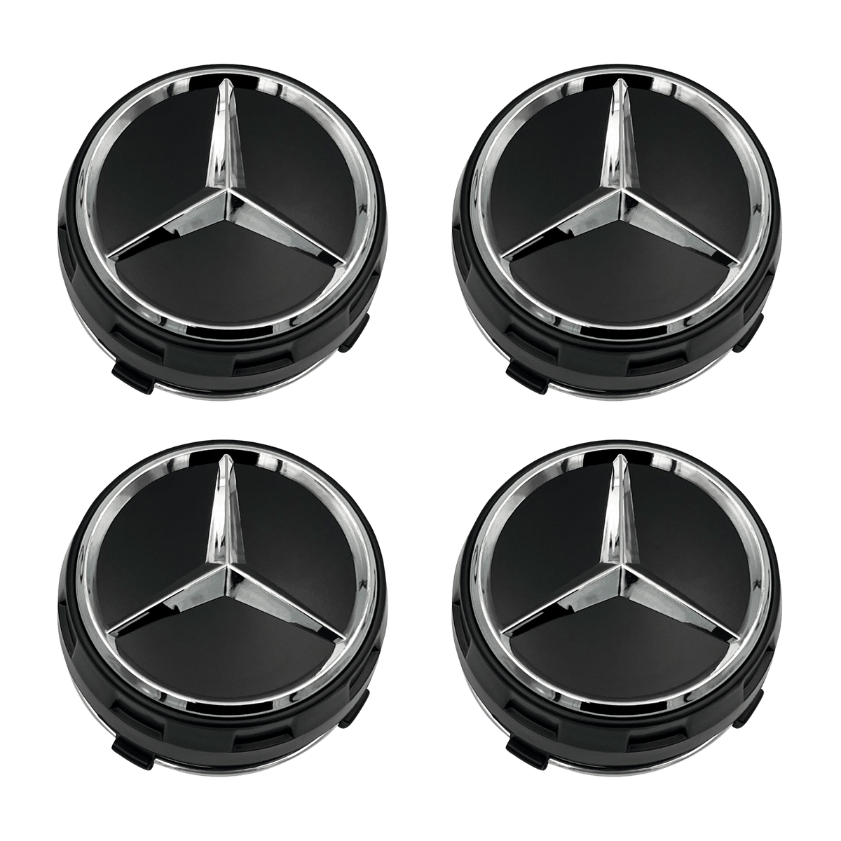 4 stk. Mercedes-Benz Stjerne Centerkapsler Sort Full 75mm