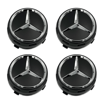 4 stk. Mercedes-Benz Stjerne Centerkapsler Sort Full 75mm