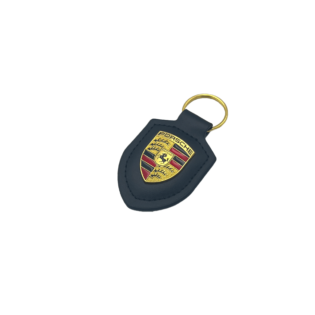Porsche nøkkelring i ekte skinn med gyllen logo (5 varianter)