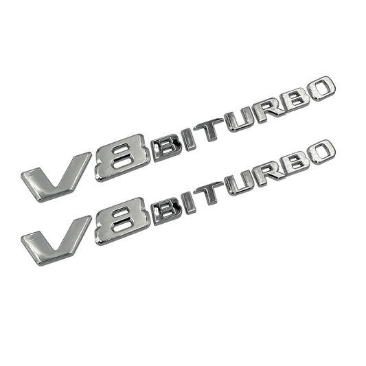 2 stk. Chrome Merecedes V8 Biturbo Emblemer