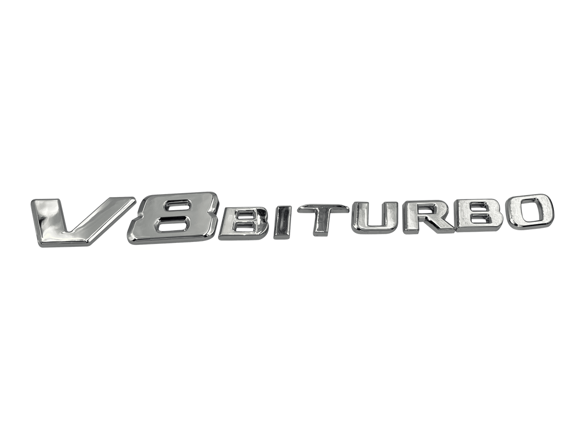 2 stk. Chrome Merecedes V8 Biturbo Emblemer