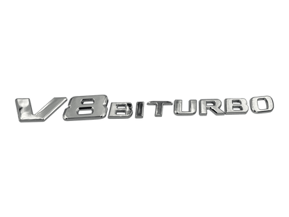 2 stk. Chrome Merecedes V8 Biturbo Emblemer