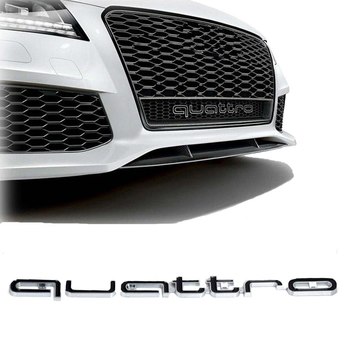 Audi quattro Front Grill Emblem Blank Sort med Chrome Kant