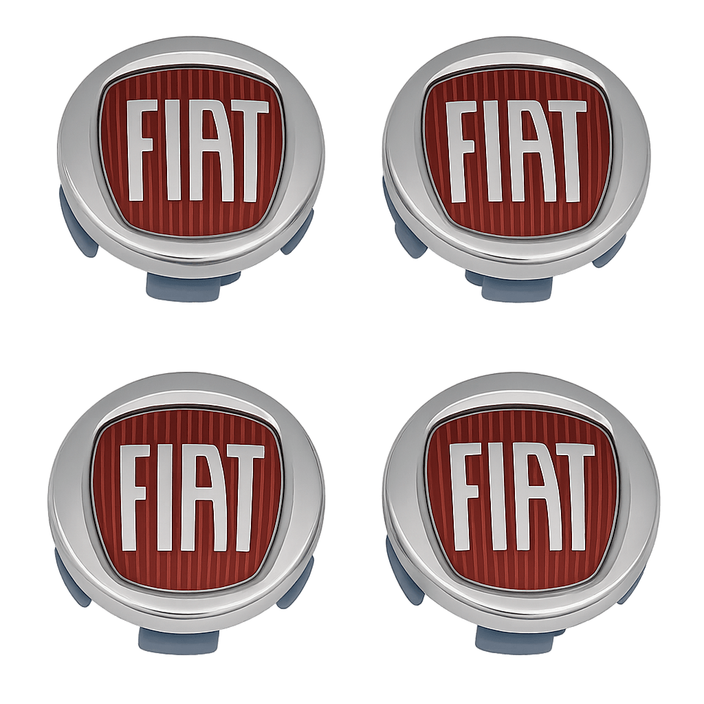 4 stk. Fiat 500 senterkopper i rødt og krom 60 mm