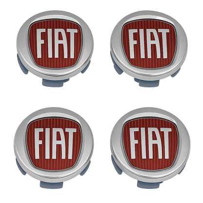 4 stk. Fiat 500 senterkopper i rødt og krom 60 mm