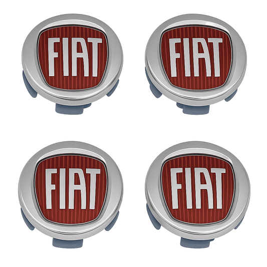 4 stk. Fiat 500 Centerkapsler i Rød og Chrome 60mm