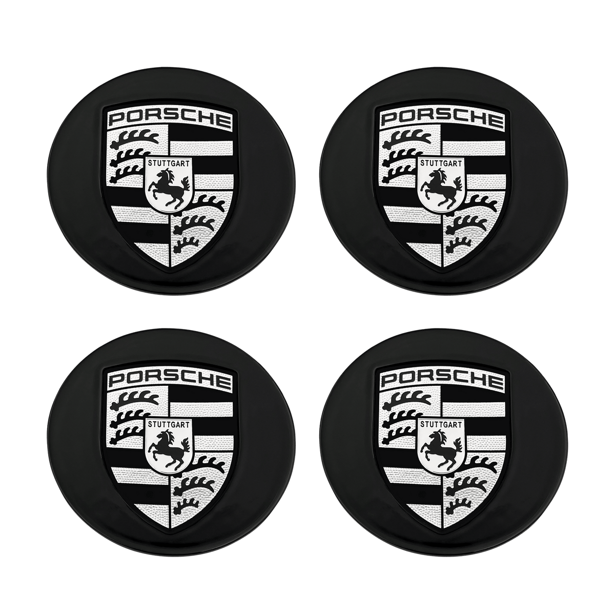 4 stk. Porsche Centerkapsler i Sort & Hvid 76mm