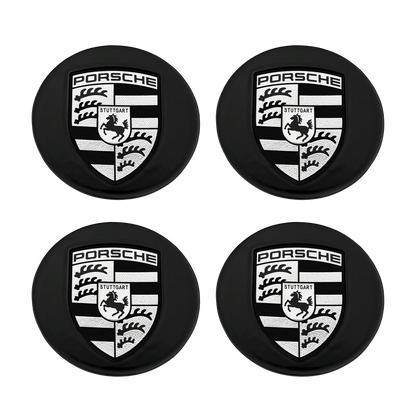 4 stk. Porsche Centerkapsler i Sort & Hvid 76mm