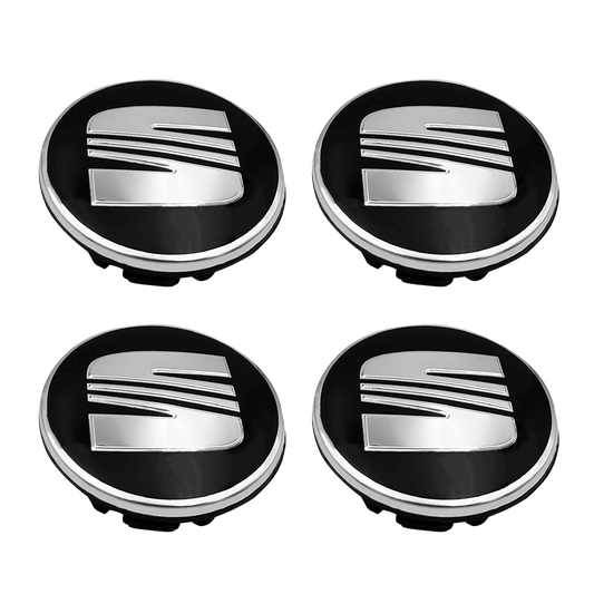 4 stk. Seat Centerkapsler Sort & Chrome 56mm