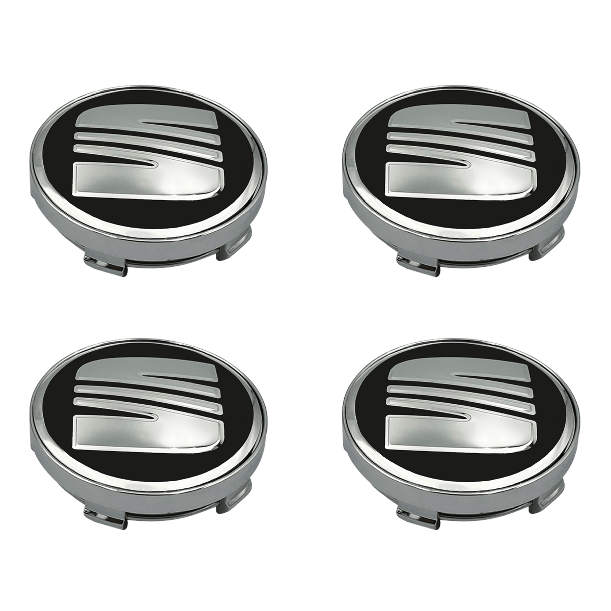 4 stk. Seat Centerkapsler Sort & Chrome 63 mm