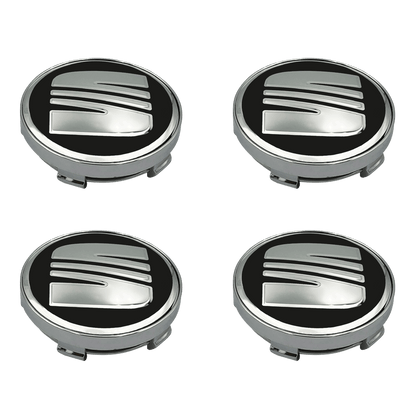 4 stk. Seat Centerkapsler Sort & Chrome 63 mm