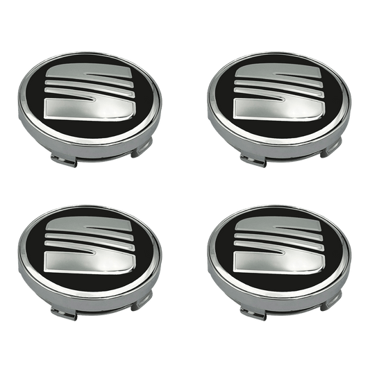 4 stk. Seat Centerkapsler Sort & Chrome 63 mm