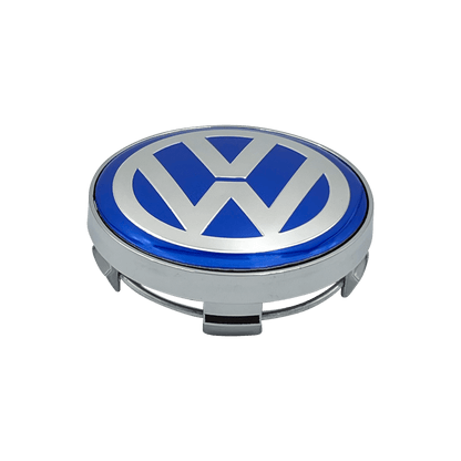 4 Stk. Blå & Chrome VW Centerkapsler